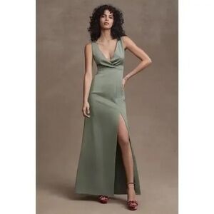 BHLDN PIPER V-NECK SIDE-SLIT SATIN GOWN
